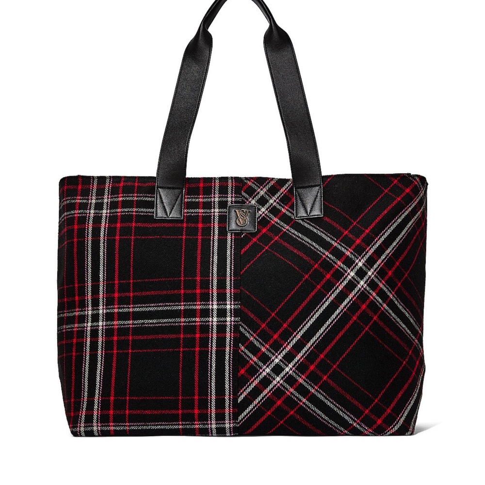 Victoria's Secret Large Black and Red Plaid Tote